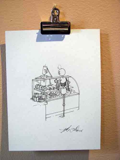 Robot drawing by Peter Orovitz upstairs @ North Star Bar.