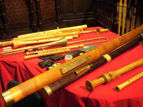 Piffaro's wind instruments on display at intermission.