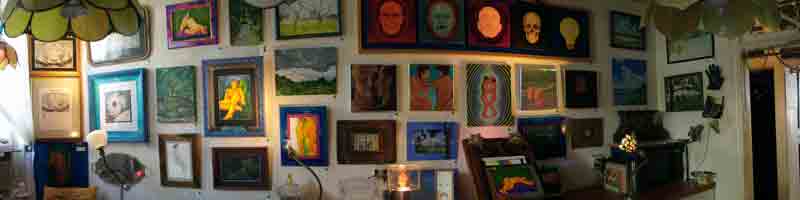 Panoramic shot of Alden Coles kitchen gallery.  Cole is having an exhibition at Smile Gallery in November.