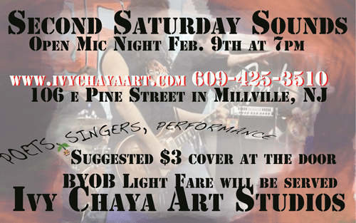 Second Saturday Sounds Open Mic Night at the new Ivy Chaya Art Studios in Millville